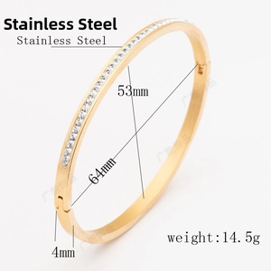 Detail shot of a 4mm rose gold stainless steel bangle with single-row zircon inlay