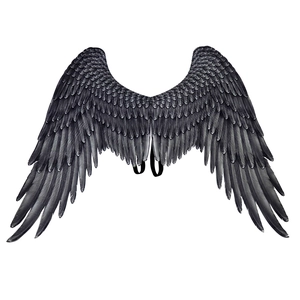 Large black feather angel wings for Halloween carnival costume with elastic straps