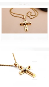 Detailed specs of 18K gold plated stainless steel cross pendant with rope texture