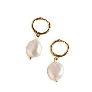 Minimalist S925 silver gold hoop earrings with irregular baroque freshwater pearls