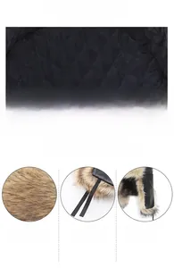 Close-up of diamond quilted lining and thick faux fur trim on a winter trapper hat