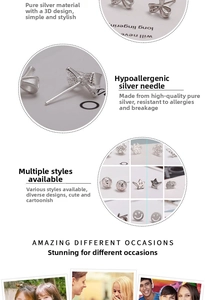 Detailed view of assorted 925 sterling silver stud earrings with hypoallergenic needles