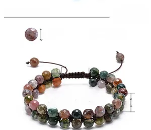 Detail specifications of 6mm Indian Agate double row woven bracelet with adjustable cord