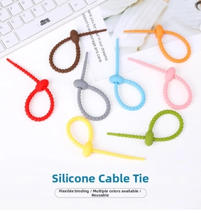 Flexible colorful silicone cable ties for organized computer data cable management