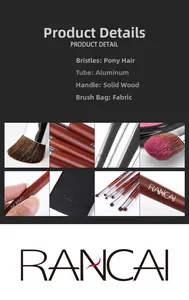 Detailed view of natural pony hair bristles and solid wood handles on professional eye brushes