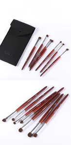 Detailed close-up of 8-piece professional pony hair eyeshadow brushes and storage bag