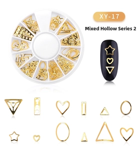 Detail of Mixed Hollow Series 2 gold alloy nail art rivets with star and heart shapes