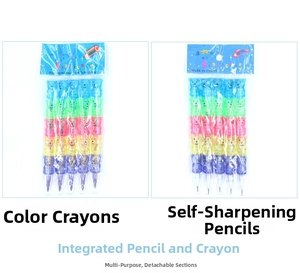 Detail of 5-section stackable bear pencils showing detachable colorful crayon parts