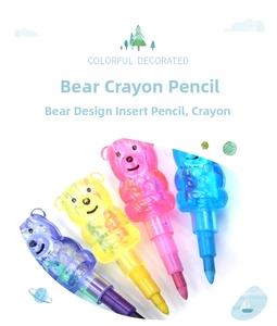 Detail of colorful panda-shaped stackable crayons with various detachable plastic sections