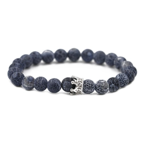 Detailed view of grey dragon vein agate beads with a silver micro-pave zircon crown
