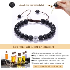 Lava rock and turquoise bead bracelet detail showing essential oil diffusion function