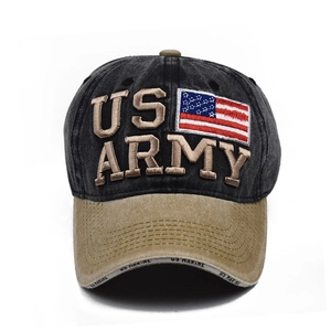 Vintage US Army 3D embroidery washed cotton baseball cap with American flag patch