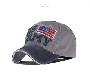 Detailed 3D embroidery of US ARMY text and American flag on washed cotton cap