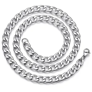 Collana a catena barbazzale in acciaio inossidabile lucido con chiusura a moschettone