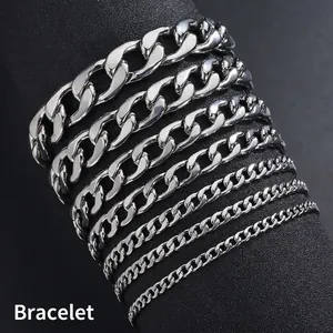 Bracciali a catena cubana in acciaio inossidabile lucido in otto larghezze differenti