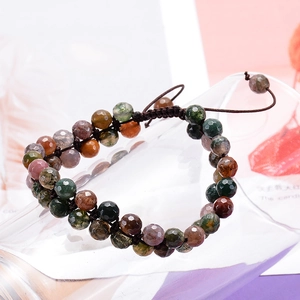 6mm double-layered Indian agate bracelet with hand-woven faceted natural stones