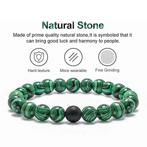 Malachite and matte agate beaded bracelet for couples with natural stone textures