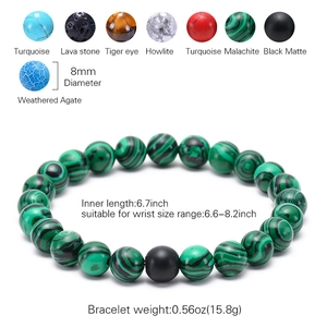 Malachite and matte black beaded bracelet set with 8mm natural stone for couples