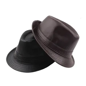 Classic PU leather fedora hats in black and coffee brown for autumn and winter outdoor wear