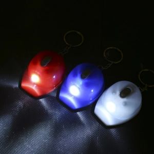 Mini safety helmet LED keychain light in red blue and white colors with beer bottle opener