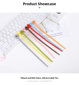 Macro detail of colorful silicone adjustable cable ties for data wire organization