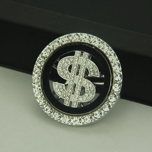 Rotating crystal dollar sign metal charm for DIY phone case with shiny silver finish