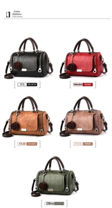 Detail showing retro pillow bag colors with floral charms and adjustable straps