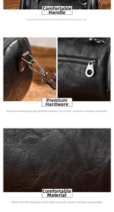 Detail view of durable PU leather texture and ergonomic handle on vintage black handbag