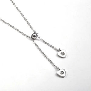 Silver stainless steel heart pendant necklace with shimmering micro-pave crystals