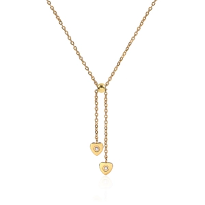 Fashion Stainless Steel Heart Pendant Necklace For Women 18K Gold Plated Asymmetric Lariat Rhinestone Y Shaped Chain Jewelry