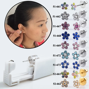 Disposable Ear Piercing Gun Tool With 316L Stainless Steel Flower Stud Earrings Painless Sterilized Piercer For Women
