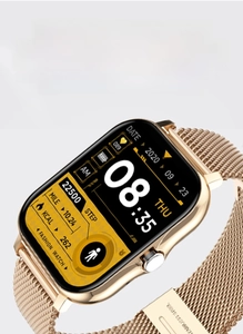 Close-up of Y13 smartwatch featuring 1.69 inch screen specifications and elegant gold mesh strap