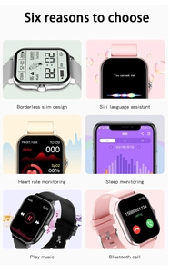 Detailed feature list of Y13 smartwatch showing heart rate, sleep tracking, and Bluetooth call.