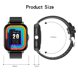 Detailed dimension diagram of a black 1.83-inch rectangular smartwatch with strap.