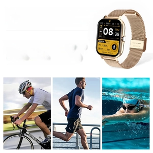 Action shots of Y13 smart watch showing multiple sports modes for swimming and cycling