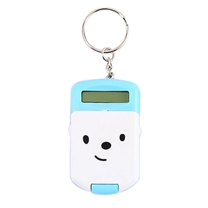 Mini schattige blauwe cartoon beer klaprekenmachine sleutelhanger met LCD-scherm