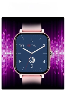 Pink Y13 smartwatch with 1.83 inch touch screen showing music playback and control features