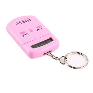 Roze cartoon kat mini rekenmachine sleutelhanger met LCD-scherm en metalen ring