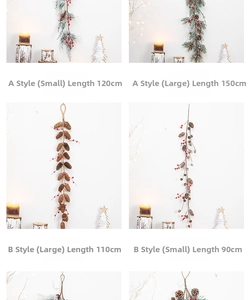 Christmas pine needle garland with red berries and pinecones in various sizes for decor