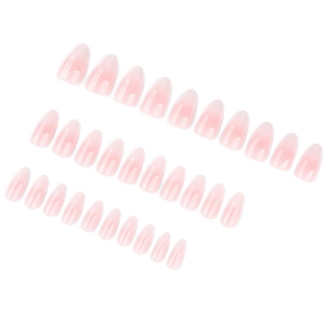30er-Set glänzende Mandel-Kunstnägel mit rosa Ombre-Verlauf im schlichten French-Stil