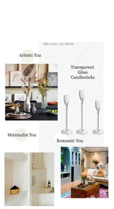 Three elegant clear glass candle holders in different heights for romantic table decor