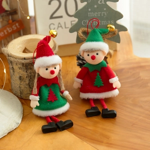 Cute Christmas elf plush dolls with bells and embroidery for festive tree decoration