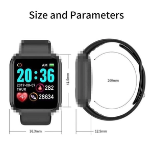 Detailed dimensions of the Y68 smart watch with screen size and silicone strap length