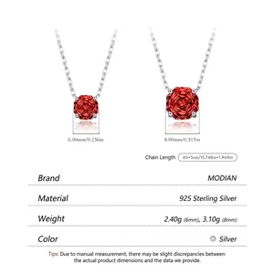 S925 Sterling Silver necklace with octagonal red gemstone in 6mm and 8mm sizes