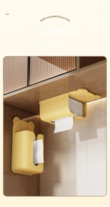 Wall-mounted cute bear tissue box with ginger yellow finish and drill-free adhesive design