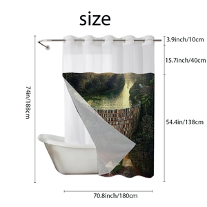Detailed dimension chart for waterproof butterfly shower curtain with artistic print