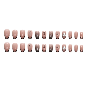 Glossy black French tips and sparkling rhinestones on short ballet press-on nails