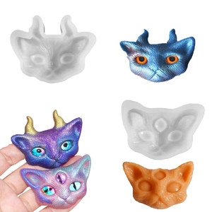 Silicone Mold Devil Cat Triple Eyed Cat Head Shape For DIY Resin Keychain Pendant Jewelry Making Crafting Tool