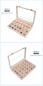 Detail view of 24 and 30 compartment jewelry storage boxes with glass lids