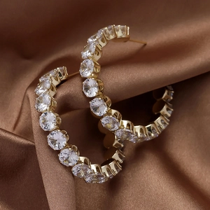 Vintage Elegant Geometric Hoop Earrings With 925 Sterling Silver Earring Post Alloy Rhinestone Inlaid Jewelry For Women